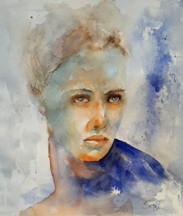 Painting titled "Donna" by Angela, Original Artwork, Watercolor