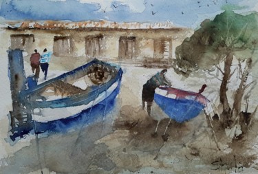 Painting titled "Tonnara a San Vito…" by Angela, Original Artwork, Watercolor