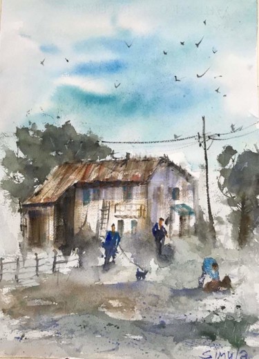 Painting titled "Lavoro in cascina" by Angela, Original Artwork, Watercolor