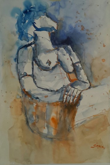 Painting titled "Dolore di donna" by Angela, Original Artwork, Watercolor