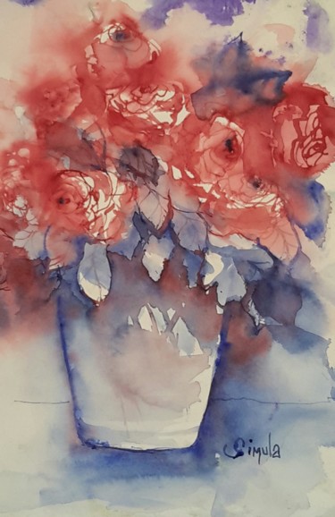 Painting titled "Rose rosse" by Angela, Original Artwork, Watercolor
