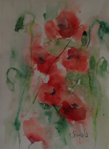 Pintura intitulada "poppies" por Angela, Obras de arte originais, Aquarela