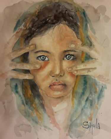 Painting titled "A me gli occhi" by Angela, Original Artwork, Watercolor