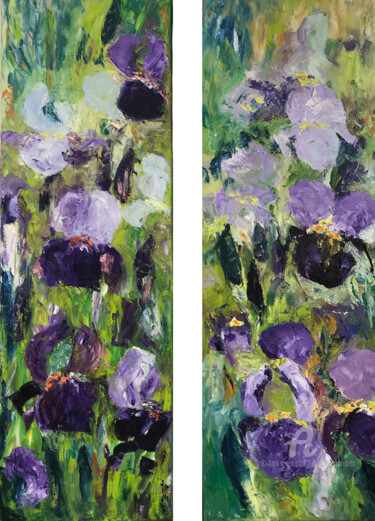 Painting titled "Lilien x 2" by Angela Sommer, Original Artwork, Oil Mounted on Wood Stretcher frame