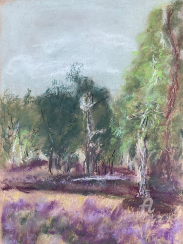 Painting titled "Heide-Landschaft I" by Angela Sommer, Original Artwork, Pastel