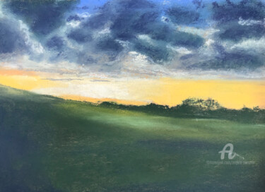 Painting titled "Abend über der Mosel" by Angela Sommer, Original Artwork, Pastel Mounted on Other rigid panel