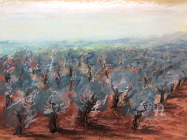 Painting titled "Olivenbäume auf Cre…" by Angela Sommer, Original Artwork, Pastel