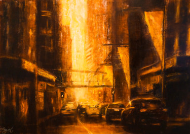 Malerei mit dem Titel "City Blues" von Angela Suto, Original-Kunstwerk, Öl