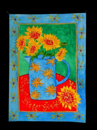 Painting titled "Sunflowers in Blue…" by Angela Nori, Original Artwork