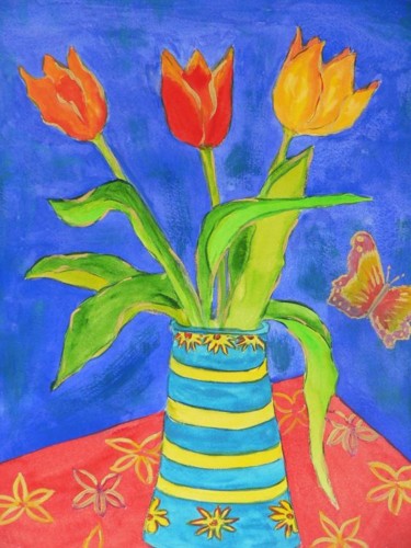 Painting titled "ButterflyTulips" by Angela Nori, Original Artwork
