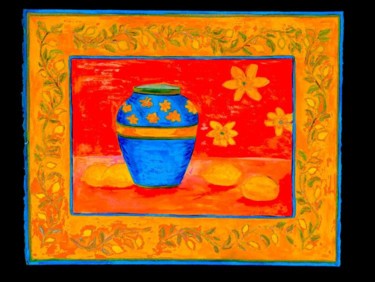 Painting titled " Blue Urn with Lemo…" by Angela Nori, Original Artwork