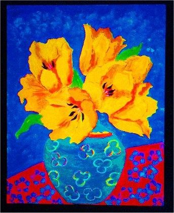 Painting titled "Yellow Blooms" by Angela Nori, Original Artwork