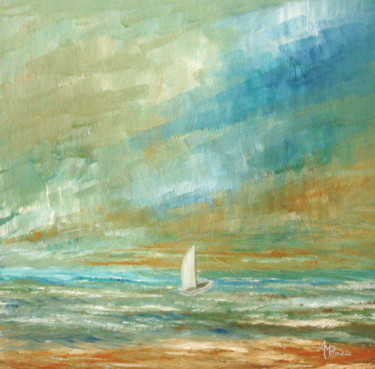 Painting titled "Drifting Alone" by Angeles M. Pomata, Original Artwork, Oil