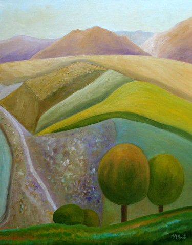 Pintura intitulada "Seaside Lookout" por Angeles M. Pomata, Obras de arte originais, Óleo