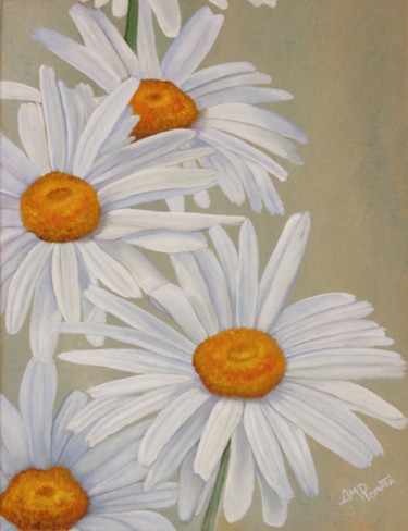 Malerei mit dem Titel "White Daisies" von Angeles M. Pomata, Original-Kunstwerk, Öl