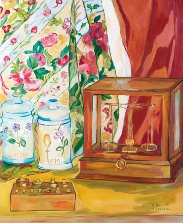 Painting titled "OBJETOS DE FARMACIA" by Ángeles Peláez Talasac, Original Artwork