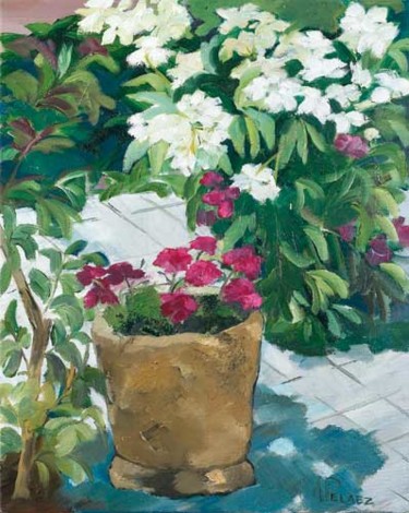 Painting titled "FLORES DE VERANO" by Ángeles Peláez Talasac, Original Artwork, Oil