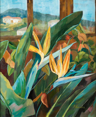 Painting titled "FLOR TROPICAL" by Ángeles Peláez Talasac, Original Artwork, Oil