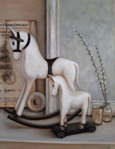 Painting titled "Horses" by Angelia Lasnaia, Original Artwork, Oil
