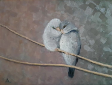 Картина под названием "Parrots" - Angelia Lasnaia, Подлинное произведение искусства, Масло