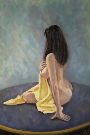 Painting titled "Shy nude girl" by Angelia Lasnaia, Original Artwork, Oil