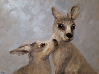 Pintura intitulada "Animal hugs" por Angelia Lasnaia, Obras de arte originais, Óleo