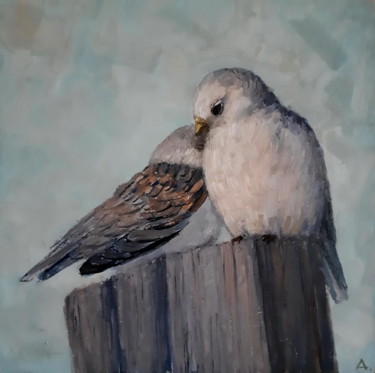 Painting titled "Love birds" by Angelia Lasnaia, Original Artwork, Oil