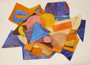 Collages intitulée "Blue & orange" par Angelica Fom, Œuvre d'art originale, Collages