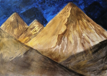 Painting titled "Golden mountains" by Angelica Fom, Original Artwork, Acrylic