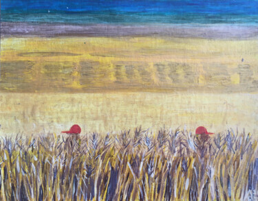 Painting titled "Fields of Gold and…" by Angelica Fom, Original Artwork, Acrylic