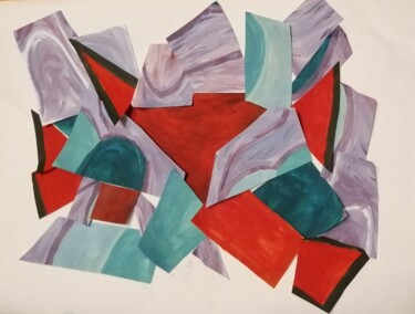 Collagen mit dem Titel "Red, green & purple…" von Angelica Fom, Original-Kunstwerk, Acryl