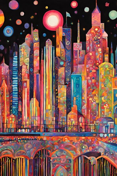 Arte digitale intitolato "City Nightscape" da Angelica Hurtiger, Opera d'arte originale, Immagine generata dall'IA