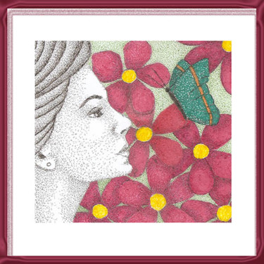 Desenho intitulada "entre-flores-e-borb…" por Angelica Trompieri, Obras de arte originais, Tinta