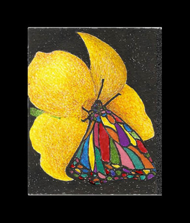Desenho intitulada "Borboleta na flor" por Angelica Trompieri, Obras de arte originais, Tinta