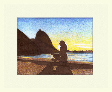 Desenho intitulada "Ginástica na praia" por Angelica Trompieri, Obras de arte originais, Tinta