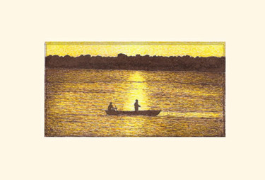Рисунок под названием "Os pescadores no rio" - Angelica Trompieri, Подлинное произведение искусства, Чернила