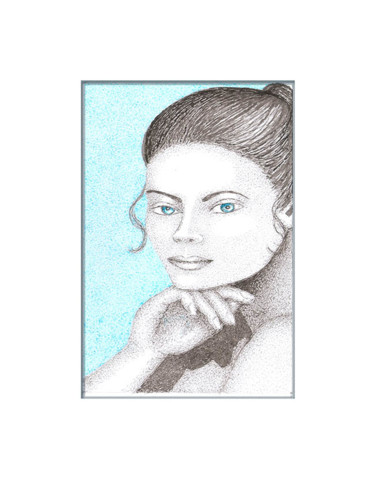 Desenho intitulada "Olhos azuis" por Angelica Trompieri, Obras de arte originais, Tinta