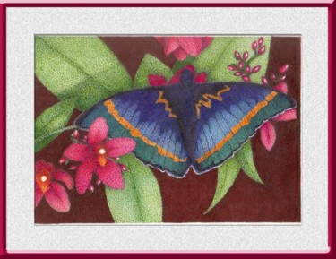 Drawing titled "flores e borboleta" by Angelica Trompieri, Original Artwork, Silverpoint