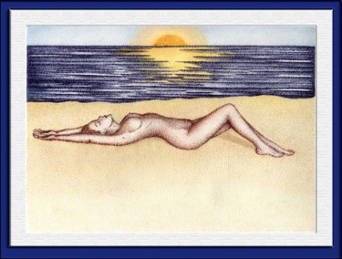 Drawing titled "mulher na praia (wo…" by Angelica Trompieri, Original Artwork, Silverpoint