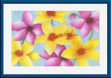 Dessin intitulée "Flores amarelas e r…" par Angelica Trompieri, Œuvre d'art originale, Pointe d'argent