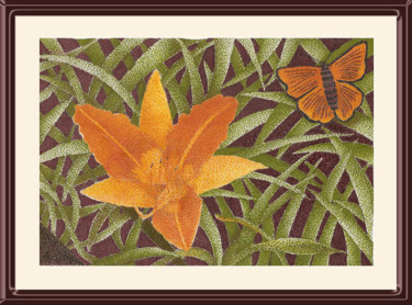 Dessin intitulée "flor-com-borboleta-…" par Angelica Trompieri, Œuvre d'art originale, Encre