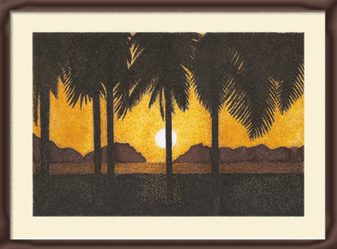 Σχέδιο με τίτλο "palmeiras-e-por-do-…" από Angelica Trompieri, Αυθεντικά έργα τέχνης, Μελάνι
