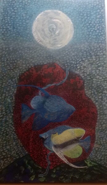 Painting titled "Under the Moon" by Angelika Bolka, Original Artwork, Acrylic Mounted on Wood Stretcher frame