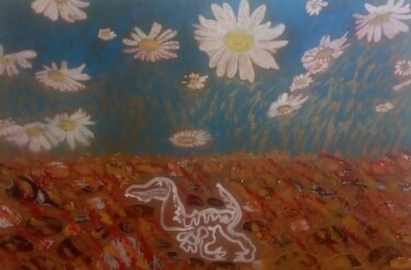 Schilderij getiteld "Ali dinozavri sanja…" door Angelika Bolka, Origineel Kunstwerk, Acryl Gemonteerd op Frame voor houten b…