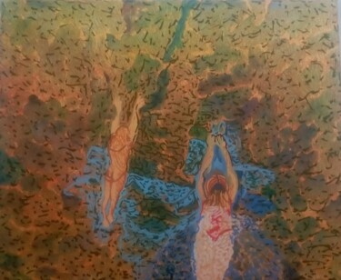 Картина под названием "Swimmers" - Angelika Bolka, Подлинное произведение искусства, Акрил Установлен на Деревянная рама для…
