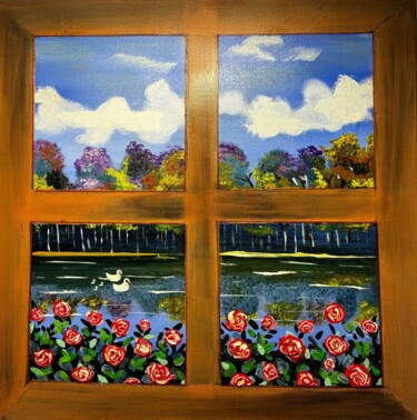 Malerei mit dem Titel "Fenster mit Aussicht" von Angelika Hofbeck, Original-Kunstwerk, Acryl