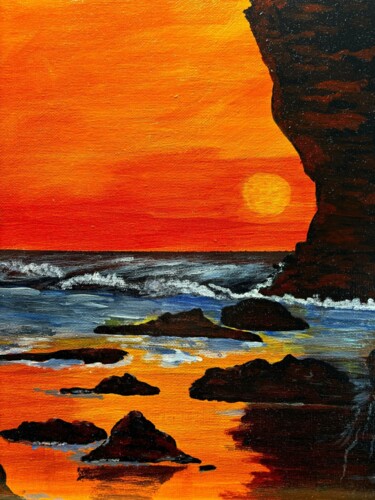 Schilderij getiteld "Sonnenuntergang am…" door Angelika Hofbeck, Origineel Kunstwerk, Acryl