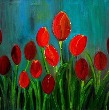 Malerei mit dem Titel "Tulpen auf Leinwand" von Angelika Hofbeck, Original-Kunstwerk, Acryl