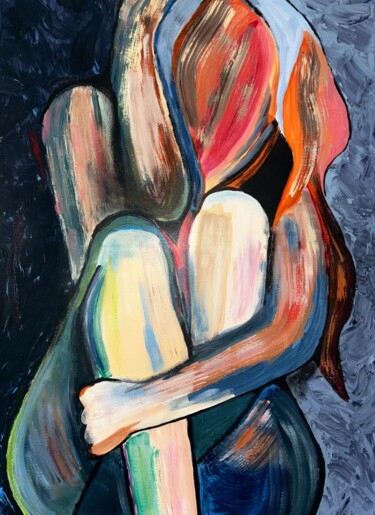Peinture intitulée "Sitzendes Mädchen" par Angelika Hofbeck, Œuvre d'art originale, Acrylique