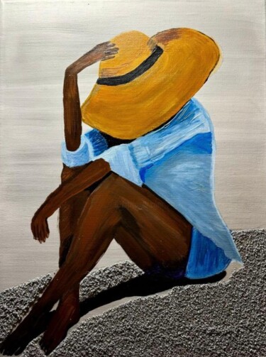 Malerei mit dem Titel "Frau am Strand" von Angelika Hofbeck, Original-Kunstwerk, Acryl